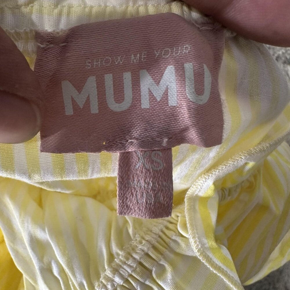 Show Me‎ Your Mumu Dress Womens XS Yellow Stripe Puff Sleeve Ruffle Mini USA - Picture 6 of 8